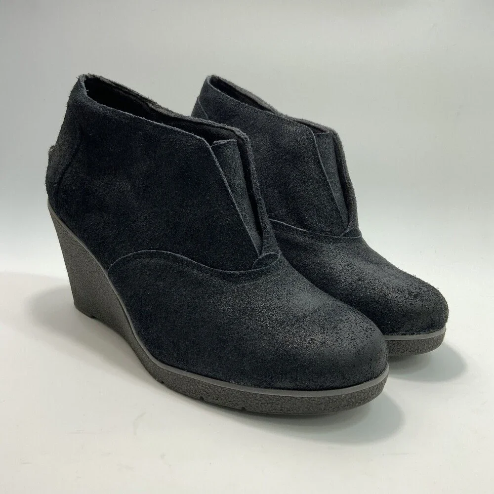 Sperry Top Sider Leather Wedge Boots Black Harlow Brooke 9